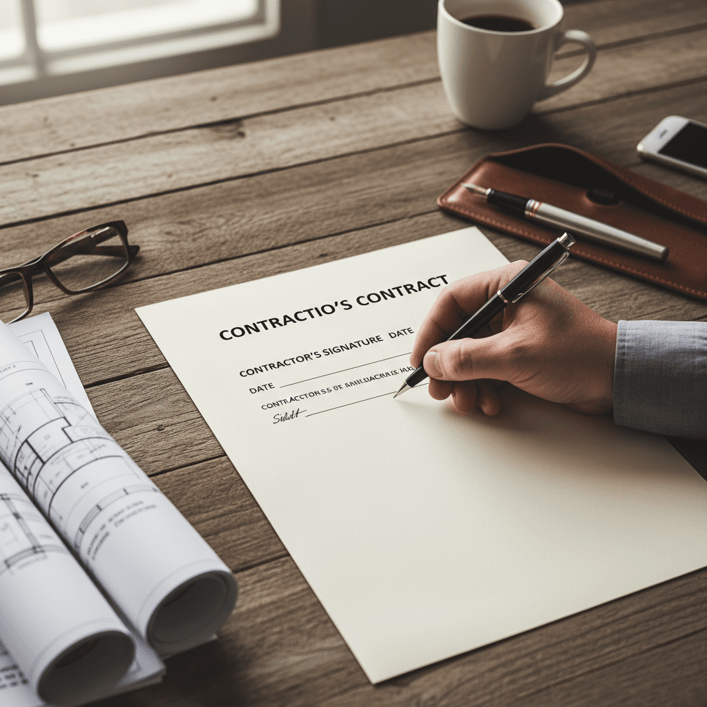 Person signing construction contract