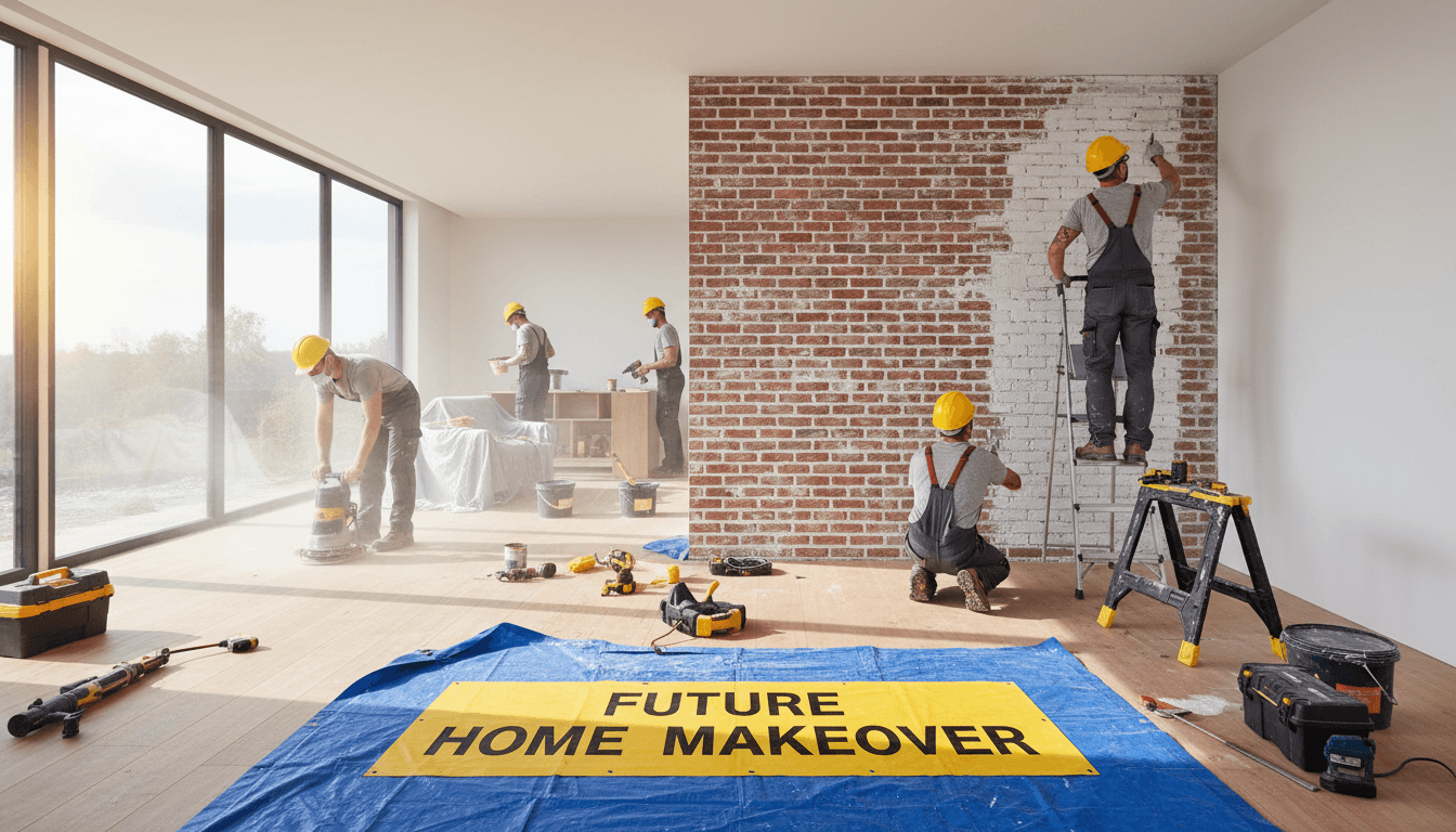 Contractor crew working on a modern home renovation in Fort Worth