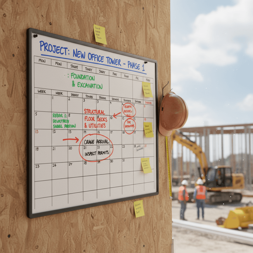 Construction project schedule on calendar
