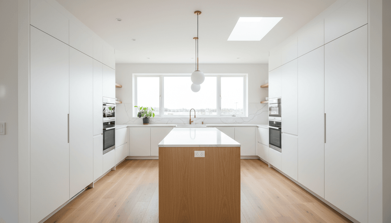 Modern renovated kitchen with new cabinetry and countertops
