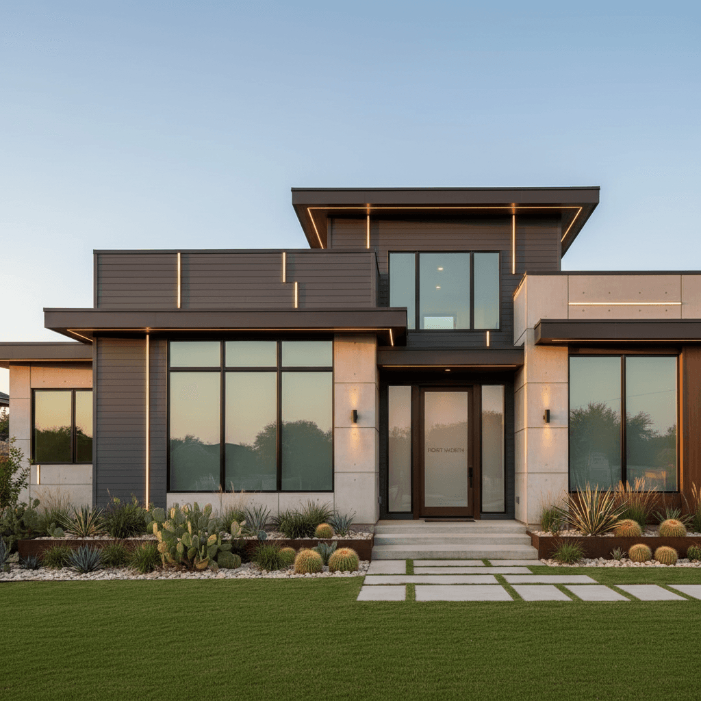 Updated home exterior with modern design elements