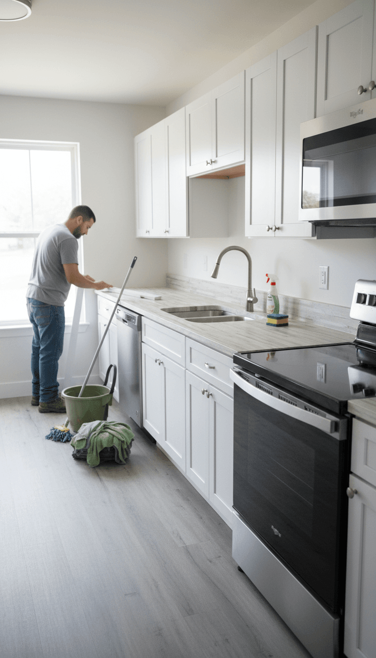 Rehabbed rental kitchen with new cabinets and appliances
