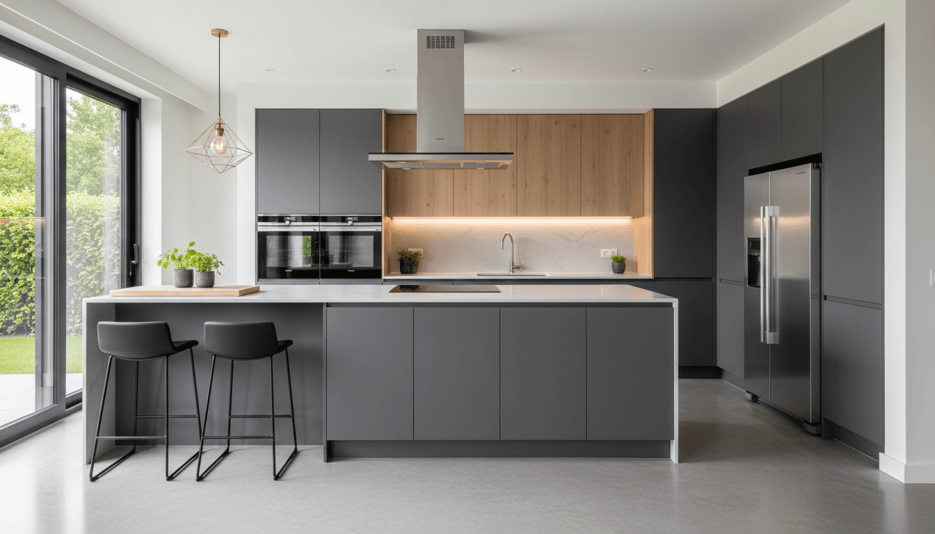 Modern renovated kitchen with new cabinets and stainless steel appliances