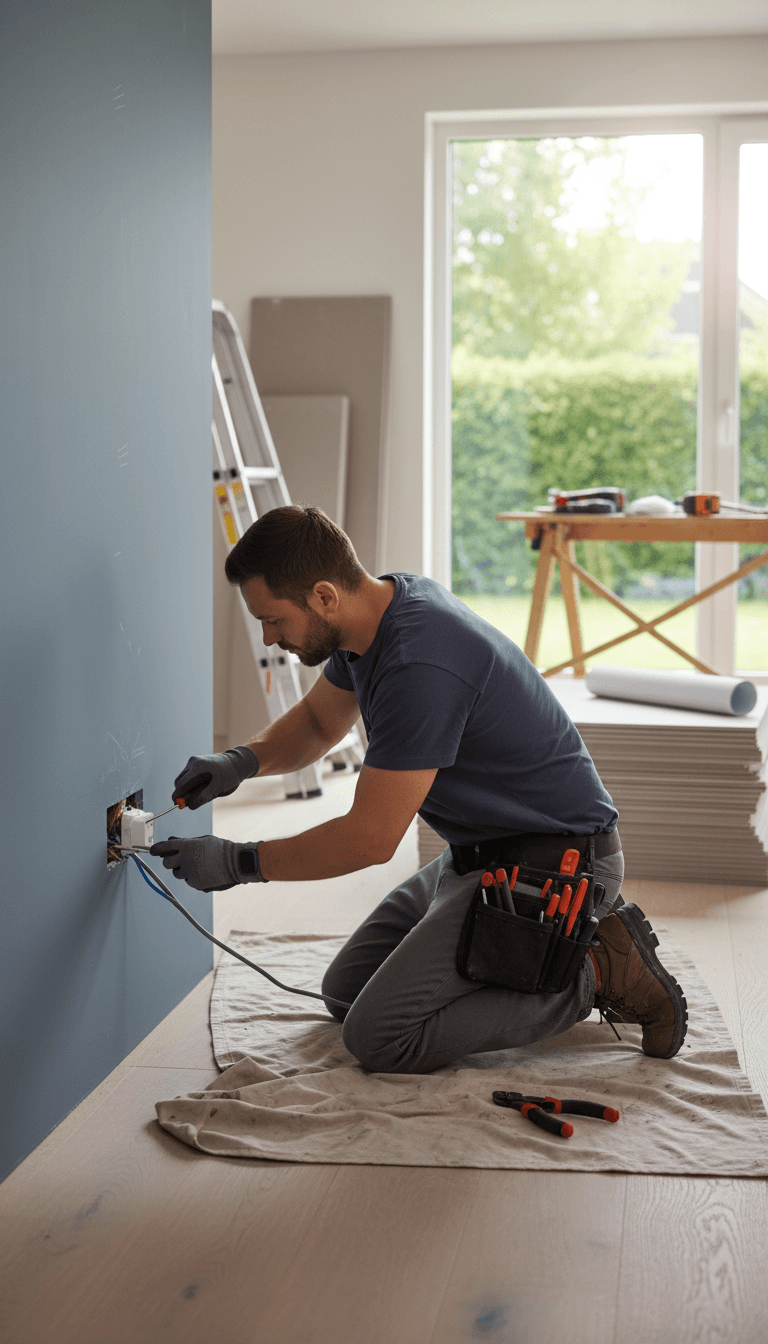 Electrician working in renovated home
